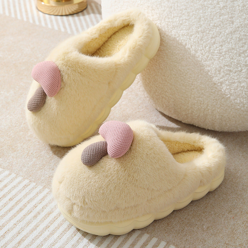 Cute Mushroom Cotton Slippers For Women Thick-soled Autumn And Winter Plush Slipper Indoor Non-slip Eva Household Furry Shoes