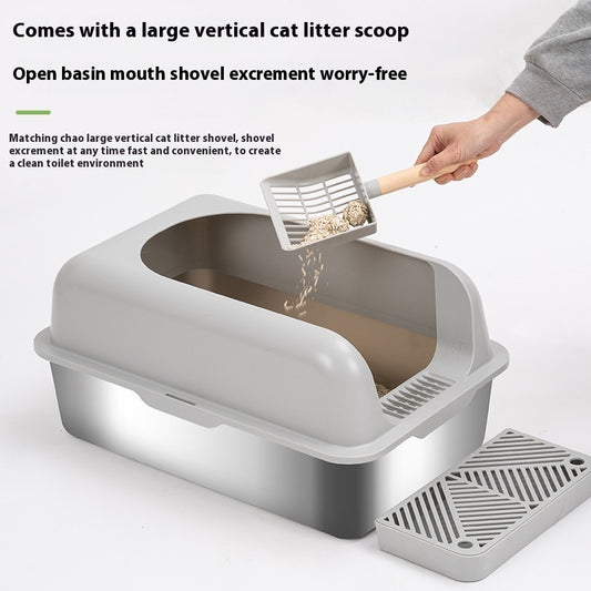 Alloy Litter Box Easy To Clean Widen And Thicken Leak-proof Sand Large Space Semi-closed Cat Toilet