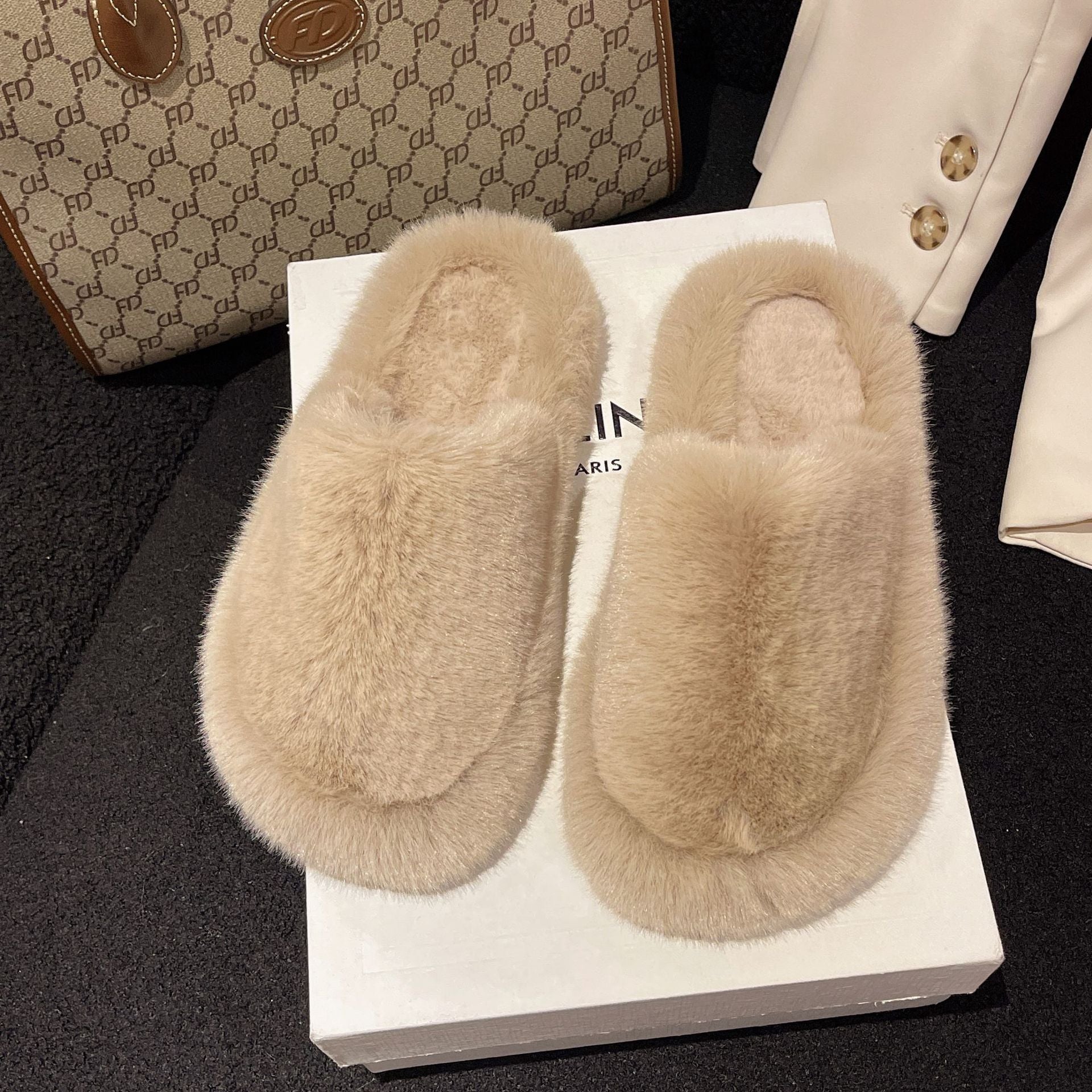 Women Home Slippers Winter Warm Shoes With 3cm Heel