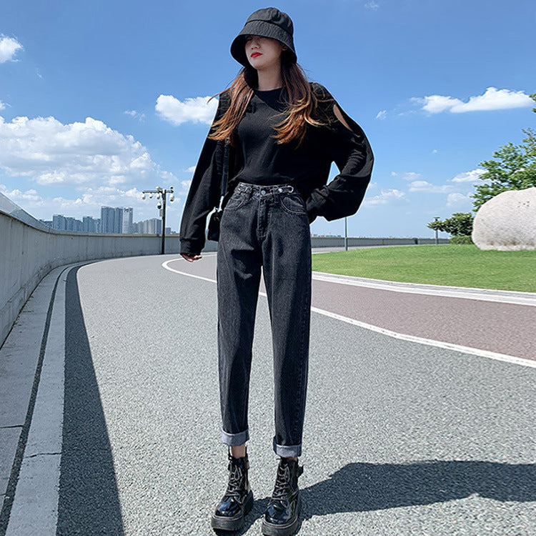 Summer Thin Black Harlan Jeans Women"s Spring Slim High Waist