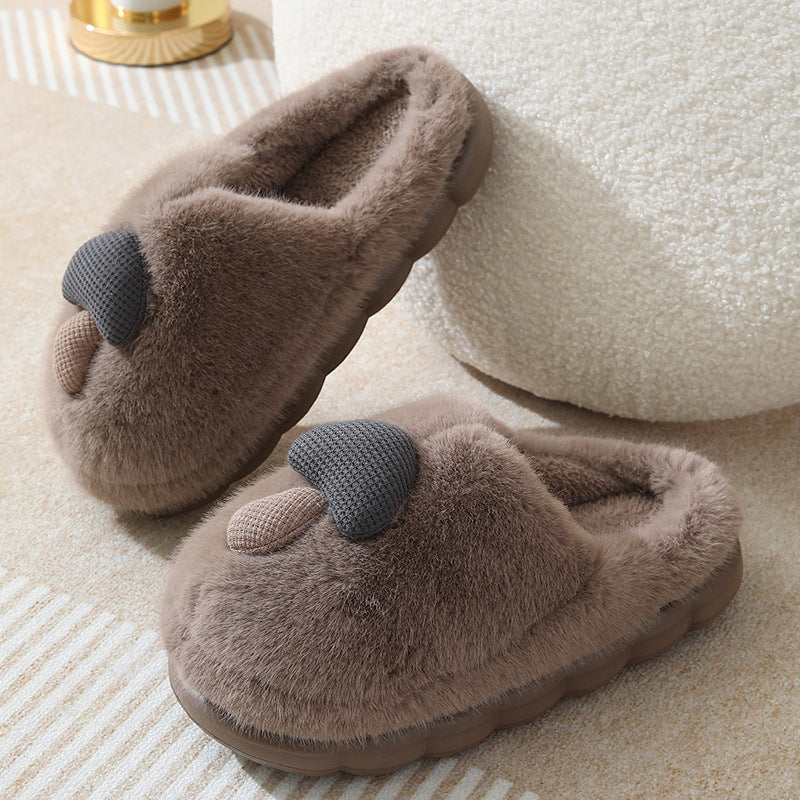 Cute Mushroom Cotton Slippers For Women Thick-soled Autumn And Winter Plush Slipper Indoor Non-slip Eva Household Furry Shoes