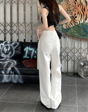 White Hole Straight Jeans Women''s Summer Ins Small Loose