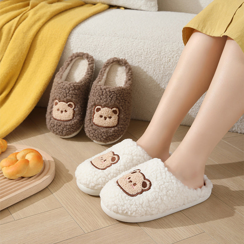 Cute Cartoon Bear Slippers For Couples Winter Warm Non-slip Floor Bedroom Slipper Home Men And Women House Shoes