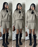 Sweater Skirt Sets For Women 2 Pieces Knit Casual Versatile Long Sleeve Pullover Elegant Solid High Waist Mini Skirt Outfit